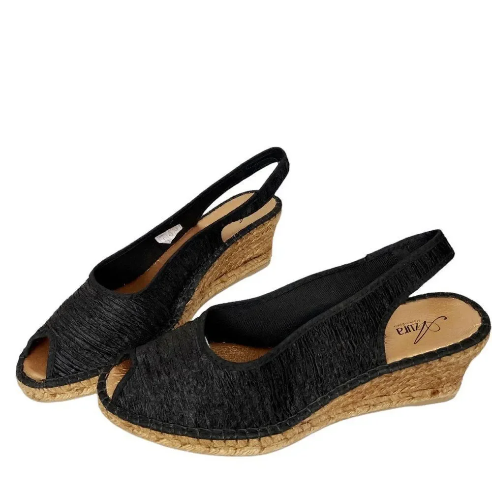 Azura by Spring Step Jeanette Espadrille Wedge Sandal in Black  EU 42/10.5-11M